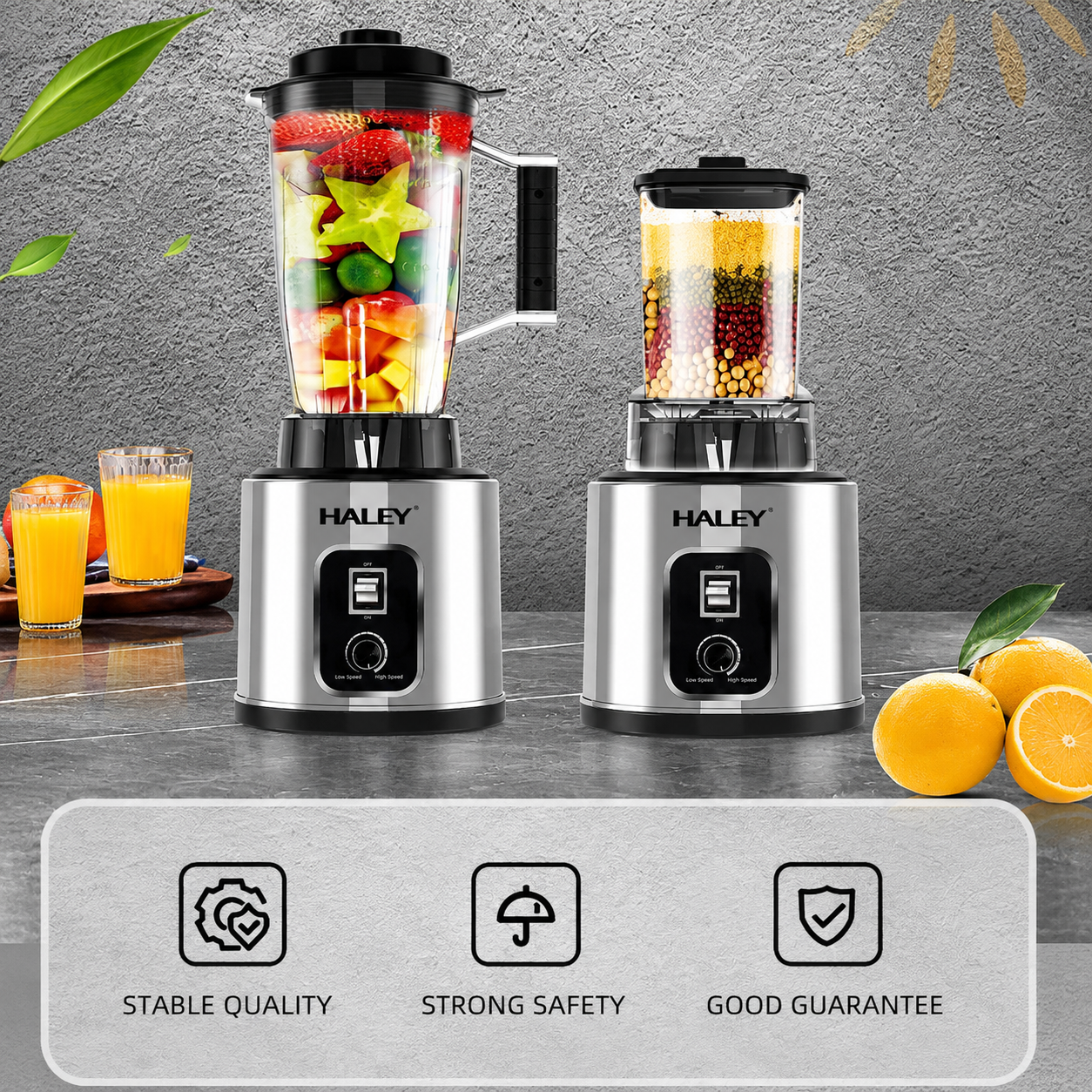 Blender Multifuncțional 2 în 1 HALEY HY-2712, 5500W, 15 Viteze + Pulse, Recipient 3L, Râșniță, Lame Inox, Funcție Autocurățare