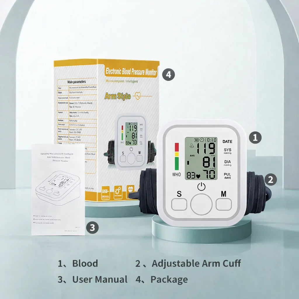 Tensiometru Electronic de Braț Automat, Afișaj LCD, Măsurare Puls și Aritmie