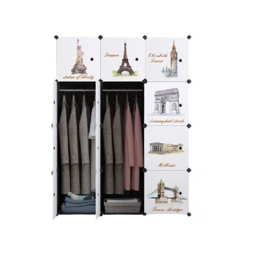 Dulap modular pentru copii, negru, AT PERFORMANCE®, 12 rafturi, durabil, 76X37X147 cm, monumente