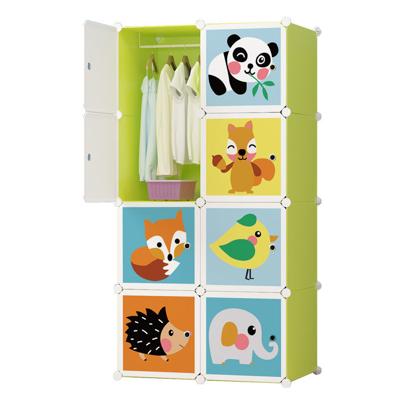 Dulap modular pentru copii, AT PERFORMANCE®, 8 rafturi, Design Jucăuș cu Animăluțe 🦊🐼🐘