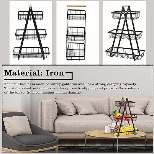 Cos de fructe, AT PERFORMANCE® decorativ, Metal, 3 etaje, Negru