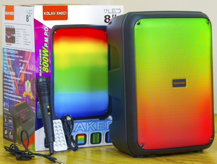 Boxă Portabilă Kolav cu Microfon, AT PERFORMANCE, Telecomandă, Bluetooth, FM, Slot pentru SD și USB, Baterie 3,7V 1500mA, Cablu de Încărcare USB, Control cu un Buton