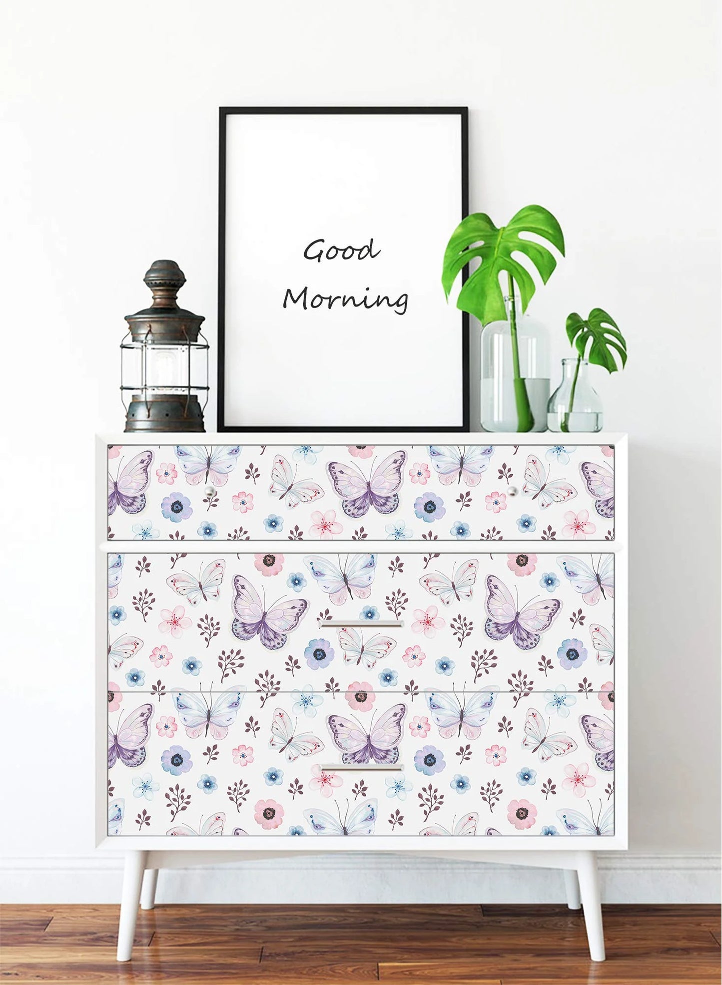 Rola Tapet 3D, autoadeziv/autocolant, AT PERFORMANCE®, spuma moale, design modern, pentru interior, usor de curatat, rezistent la apa, 68cmx2.8m, model fluturi, mov/alb