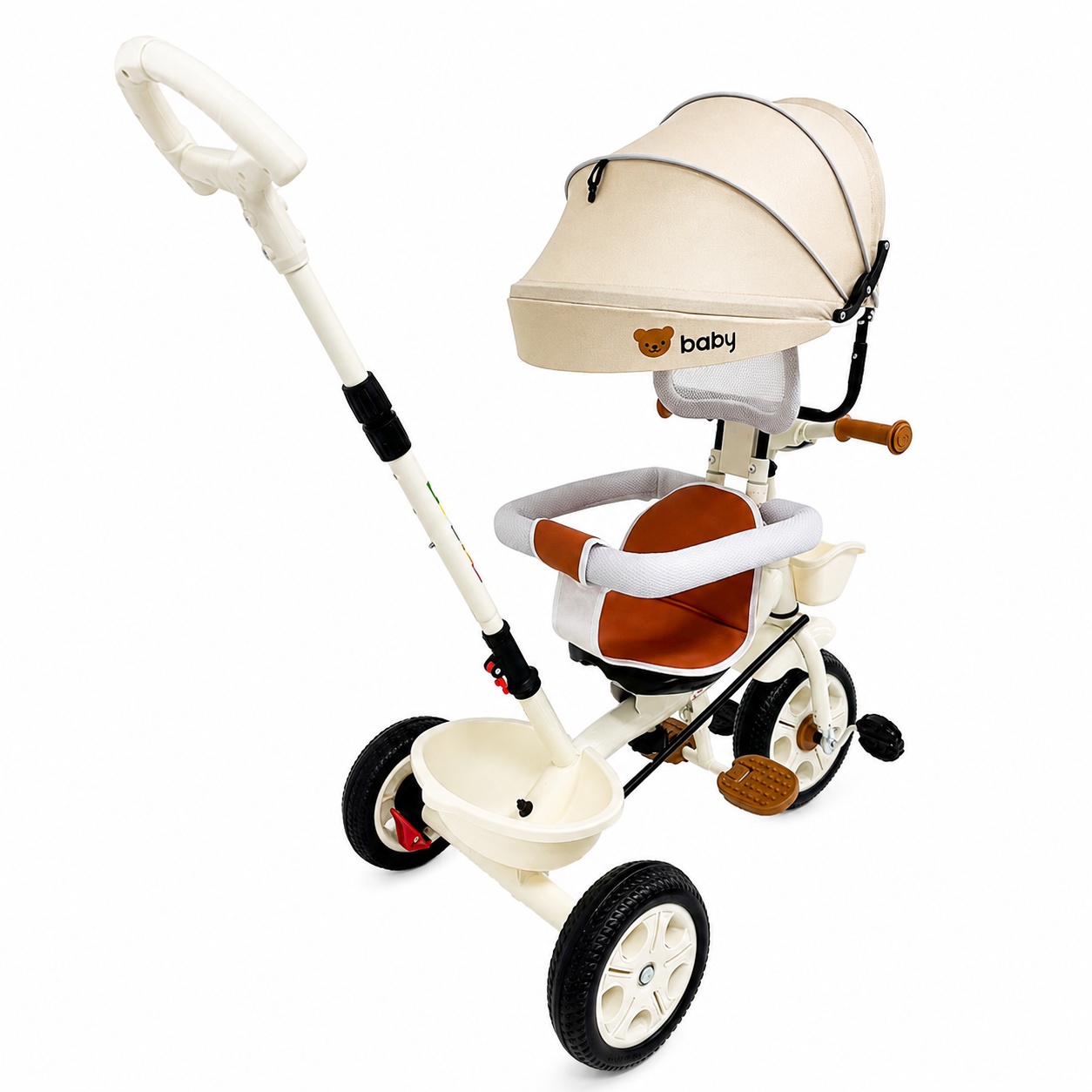 Tricicletă Evolutivă Kiddo KD-X06, Scaun Rotativ 360°, Poziție de Somn, Copertină UV, Roți din Cauciuc, 9 Luni – 6 Ani