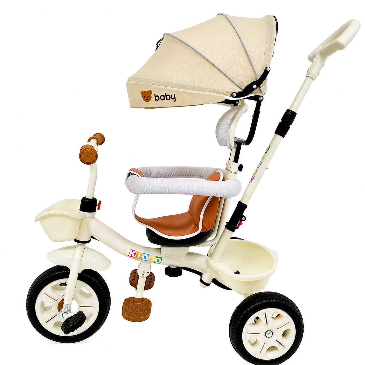 Tricicletă Evolutivă Kiddo KD-X06, Scaun Rotativ 360°, Poziție de Somn, Copertină UV, Roți din Cauciuc, 9 Luni – 6 Ani