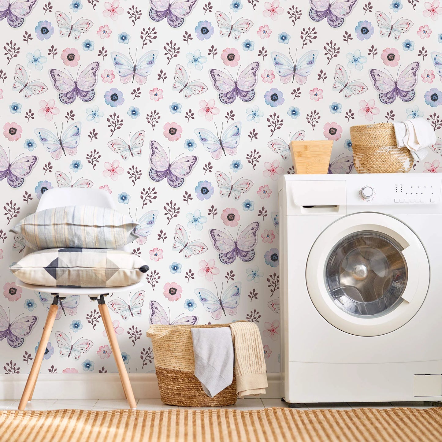 Rola Tapet 3D, autoadeziv/autocolant, AT PERFORMANCE®, spuma moale, design modern, pentru interior, usor de curatat, rezistent la apa, 68cmx2.8m, model fluturi, mov/alb