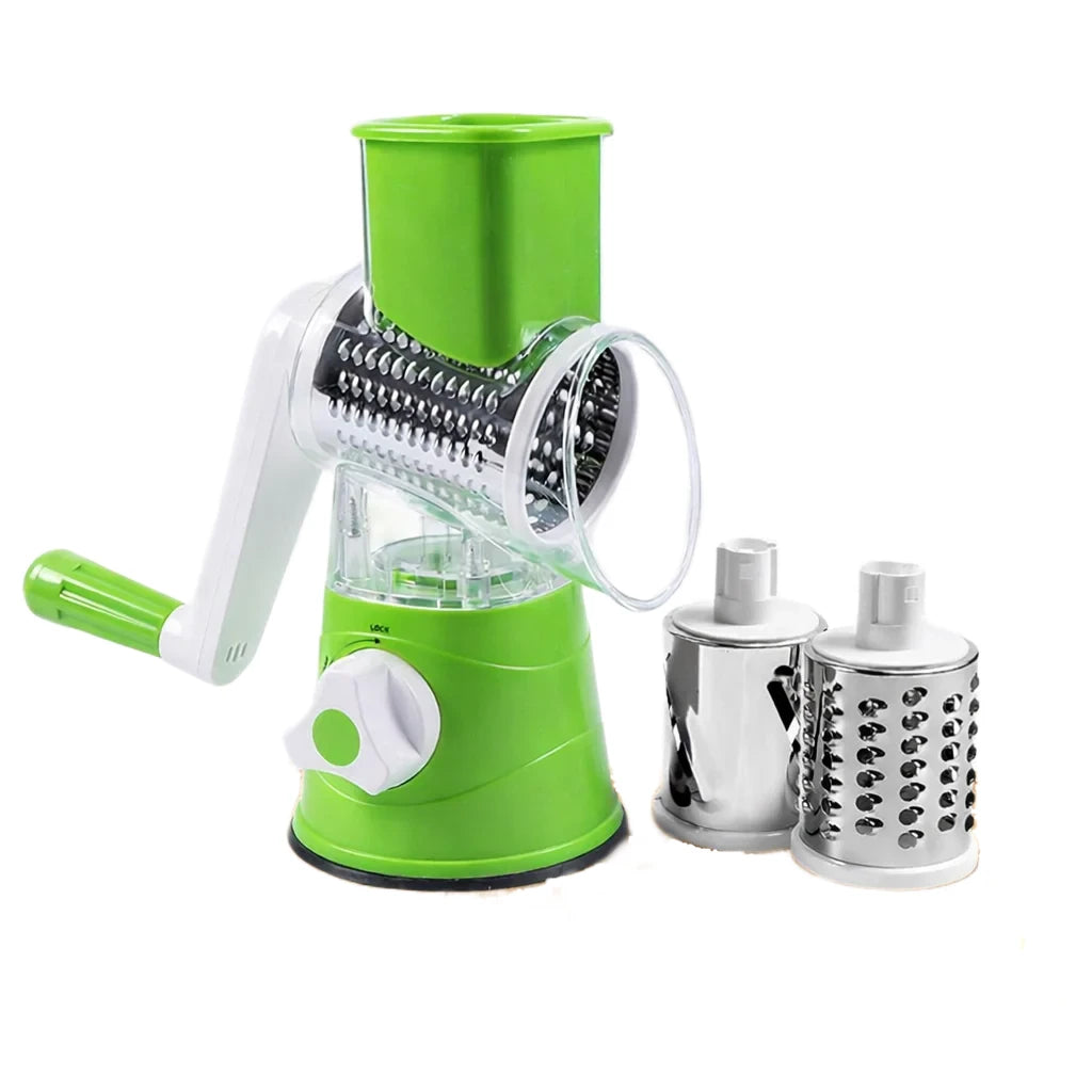 Razatoare Manuala AT PERFORMANCE®, cu 3 Lame Rotative din Inox, pentru Legume, Branzeturi, Nuci, Verde.