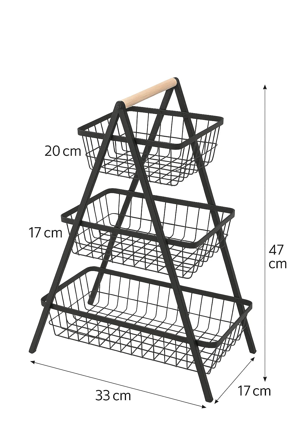 Cos de fructe, AT PERFORMANCE® decorativ, Metal, 3 etaje, Negru