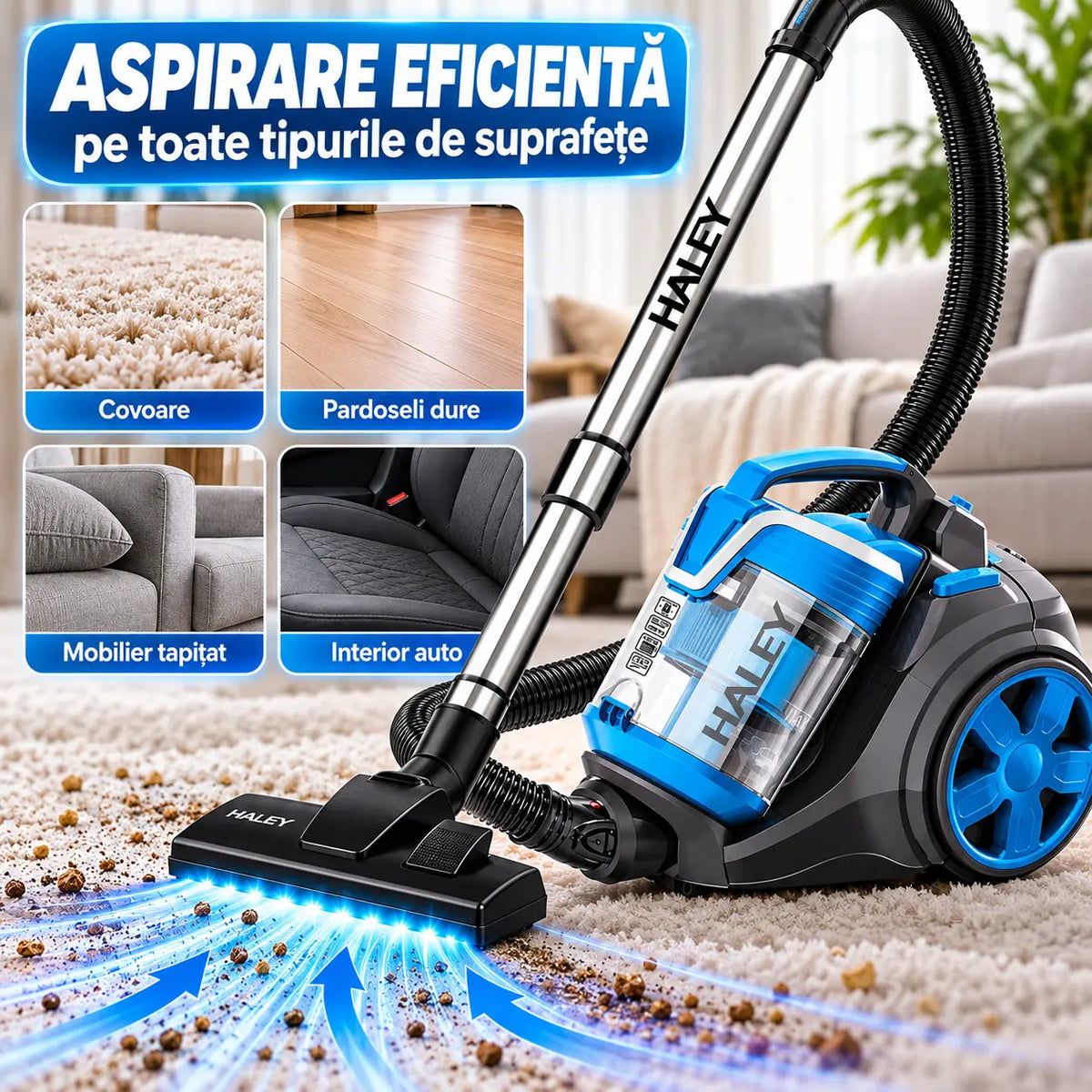 Aspirator cu Sac HALEY 4L, 3000W, Aspirator de praf Aspirator puternic cu fir, de calitate, cu ciclon