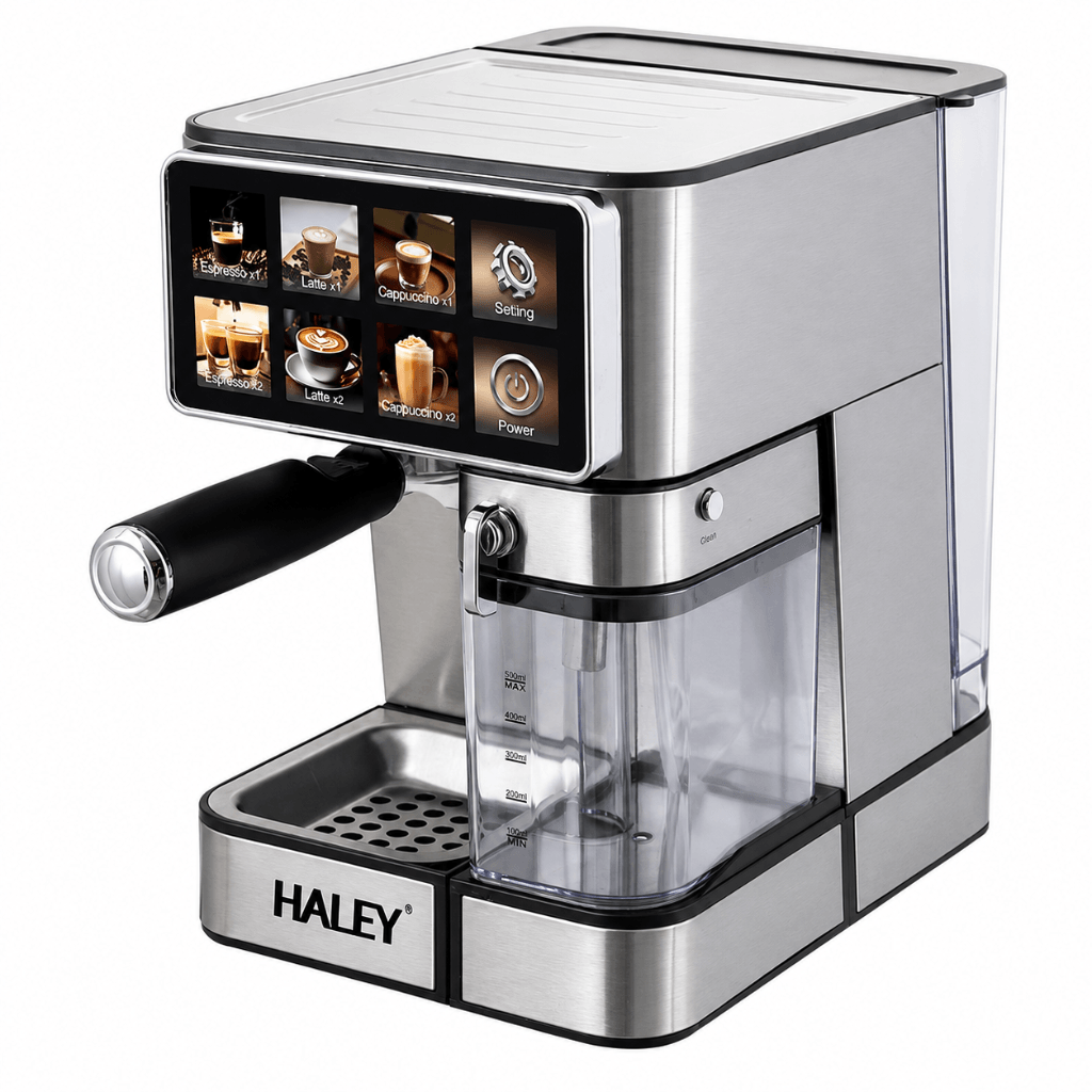 Espressor Automat Cu Ecran Tactil Color, Presiune 20 Bar, Rezervor Apă 1.8L Și Rezervor Lapte 500ml, 1350W, Carcasă Din Oțel Inoxidabil