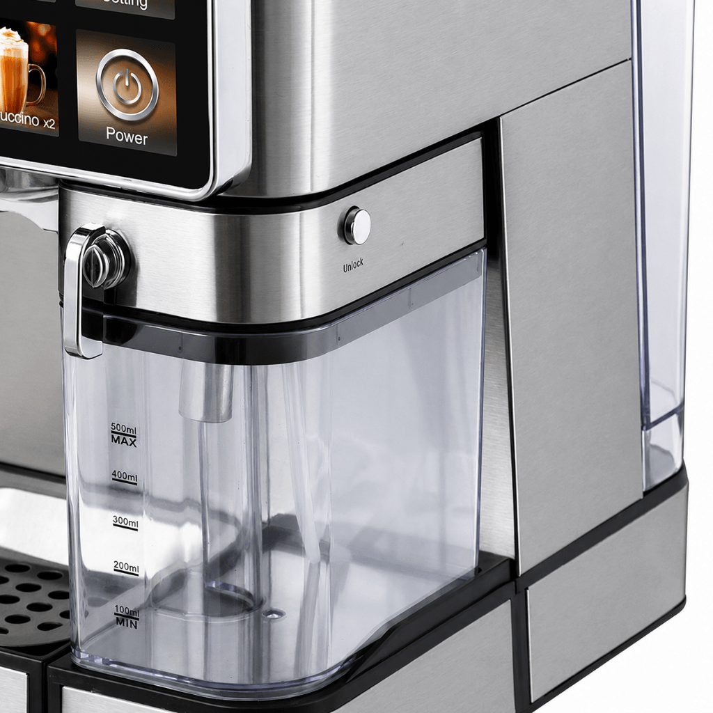 Espressor Automat Cu Ecran Tactil Color, Presiune 20 Bar, Rezervor Apă 1.8L Și Rezervor Lapte 500ml, 1350W, Carcasă Din Oțel Inoxidabil