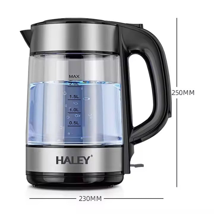 Fierbător Electric HALEY HY-8824: Portabil din Sticlă de 2L, Ceainic de Bucătărie Pentru UZ Casnic și Hotel
