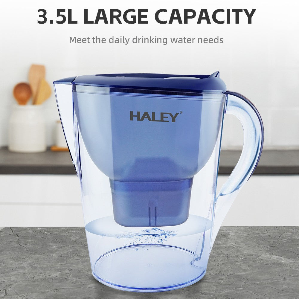 Cană Filtrantă Apă HALEY 3.5L Albastră – Filtru Multistrat, Gura Anti-Praf, Indicator Schimb Filtru, Design Compact