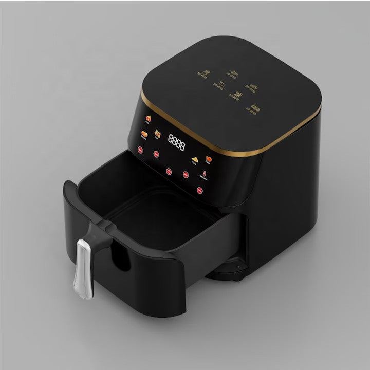 Friteuza cu Aer Cald AT PERFORMANCE®, capacitate 10 L, display digital, Control touch 6 functii de gătire presetatefunctie de mentinere la cald, pot detasabil, curatare usoara, Negru+CADOU 50 HARTII DE COPT