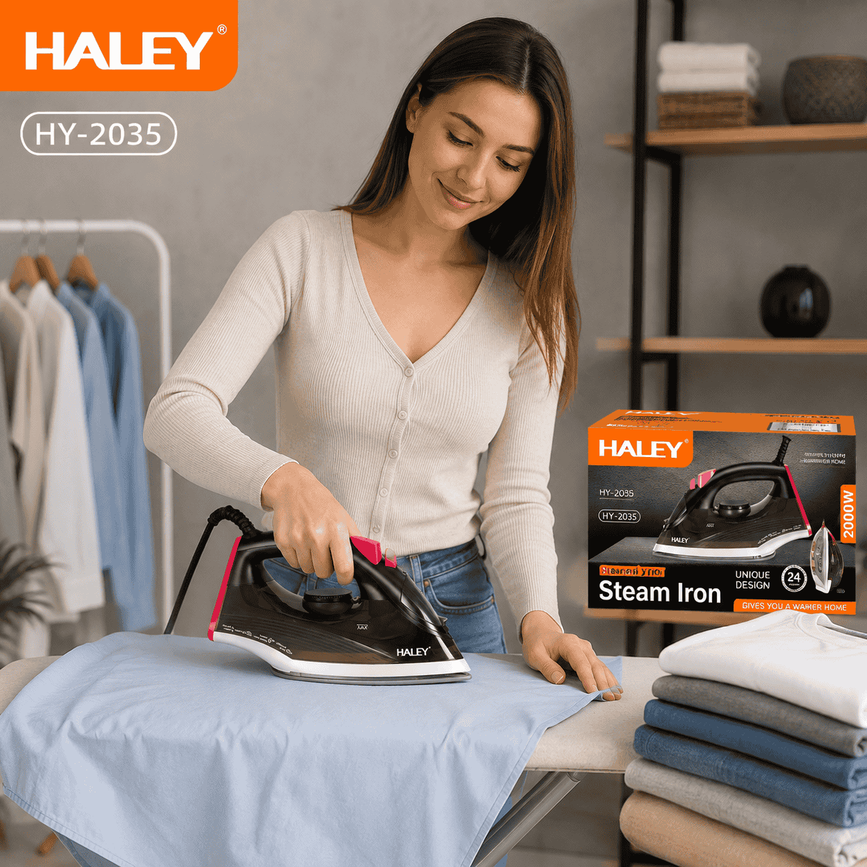 Fier De Călcat Cu Abur HALEY, Talpă Ceramică, Design Ergonomic, Funcții Multiple