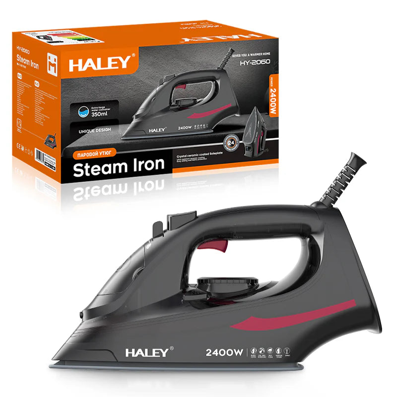 Fier de călcat cu abur HALEY® HY-2060, 2400W, Talpă ceramică, Abur vertical, Auto-curățare, Cablu 1.5m, Negru