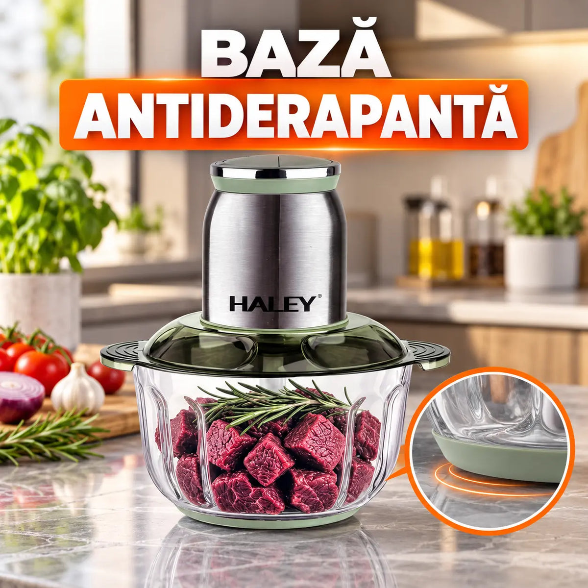Tocător de alimente HALEY HY-1265, 1200 W, capacitate 5 L, 6 lame, 2 viteze, corp din oțel inoxidabil