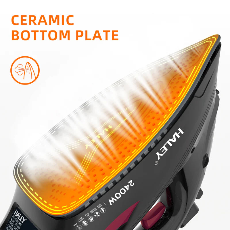 Fier de călcat cu abur HALEY® HY-2060, 2400W, Talpă ceramică, Abur vertical, Auto-curățare, Cablu 1.5m, Negru