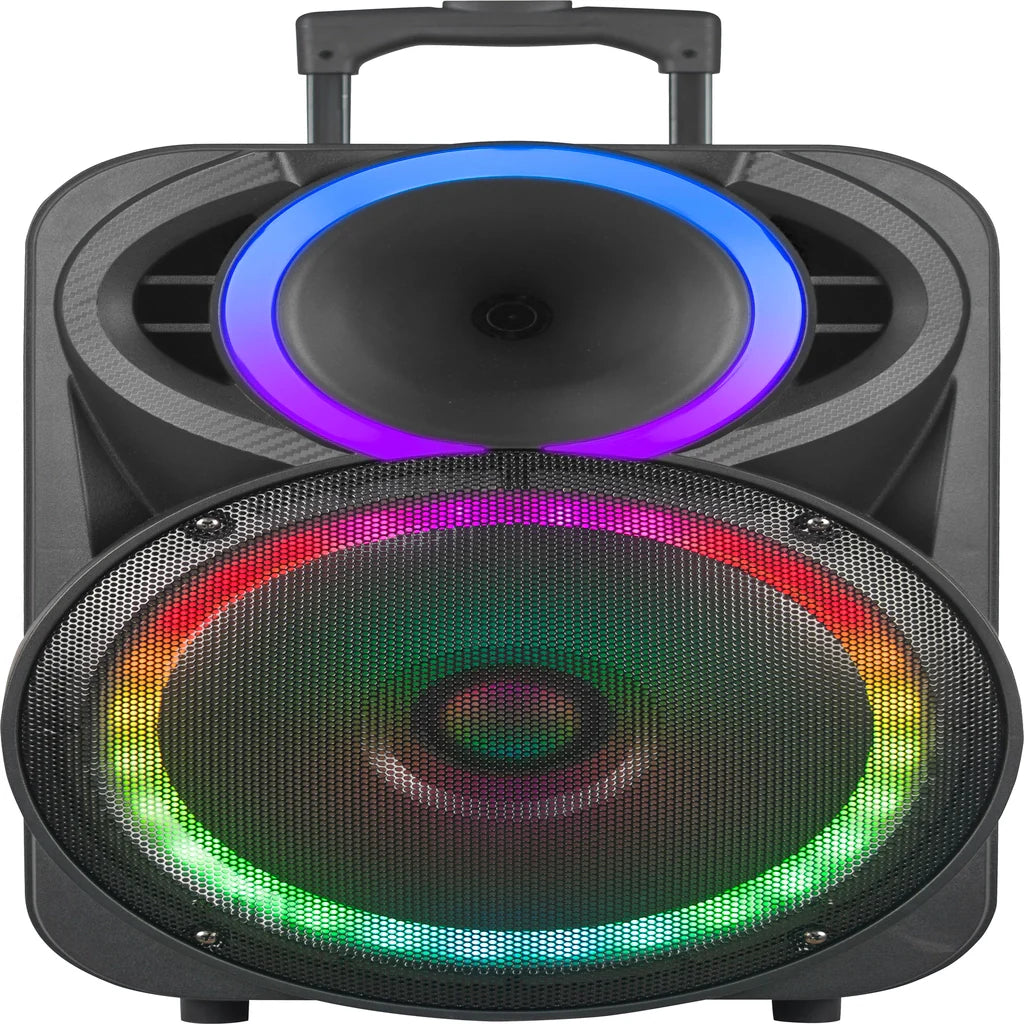 Boxă Portabilă Karaoke 12" KOLAV F1230, 120W PMPO, Acumulator Reîncărcabil, 2 Microfoane Wireless, Bluetooth, RGB LED, TWS, USB/TF, FM Radio, Telecomandă