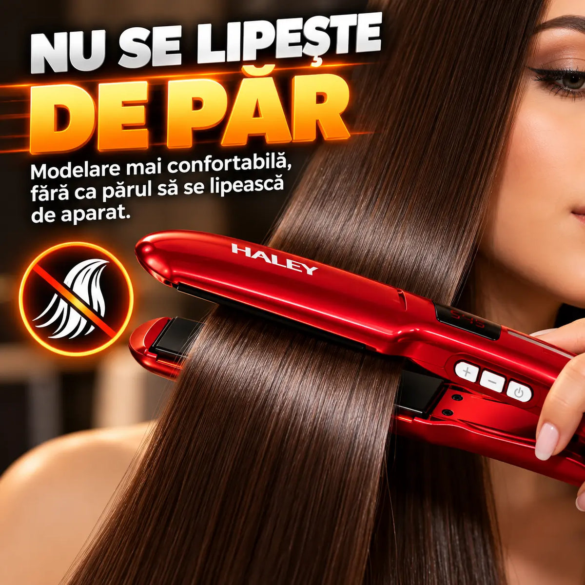 Placă de Îndreptat Părul HALEY HY-3022, 60W, Încălzire Rapidă, Modelare de Lungă Durată, Nu se Lipește de Păr, Hair Straightener, Roșu
