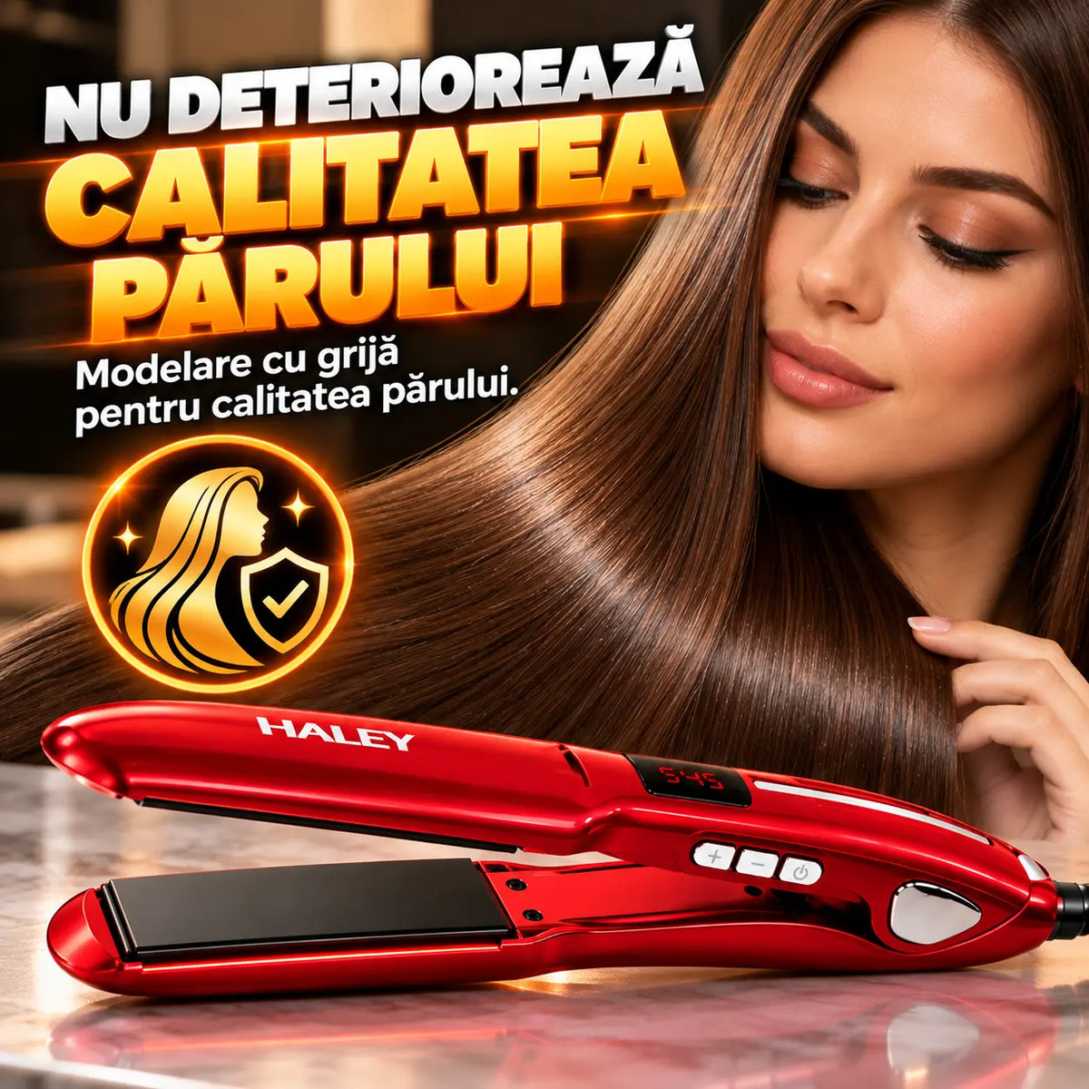 Placă de Îndreptat Părul HALEY HY-3022, 60W, Încălzire Rapidă, Modelare de Lungă Durată, Nu se Lipește de Păr, Hair Straightener, Roșu