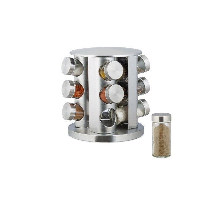 Set 12 recipiente condimente cu suport rotativ,inox