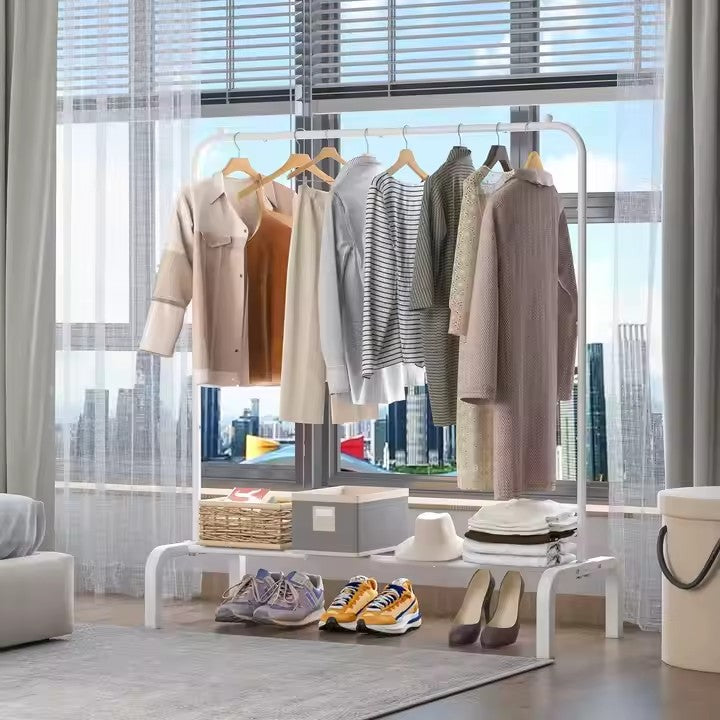 Pachet Promoțional 2x Suport Mobil, pentru Haine, AT PERFORMANECE ®, Umerase si Incaltaminte, Inaltime Reglabila, 155X110X40 Cm, Alb