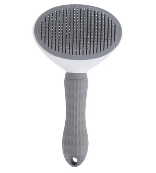 Perie animale pentru curatarea si ingrijirea parului, cu buton auto-curatare, pisici, caini, iepuri, gri