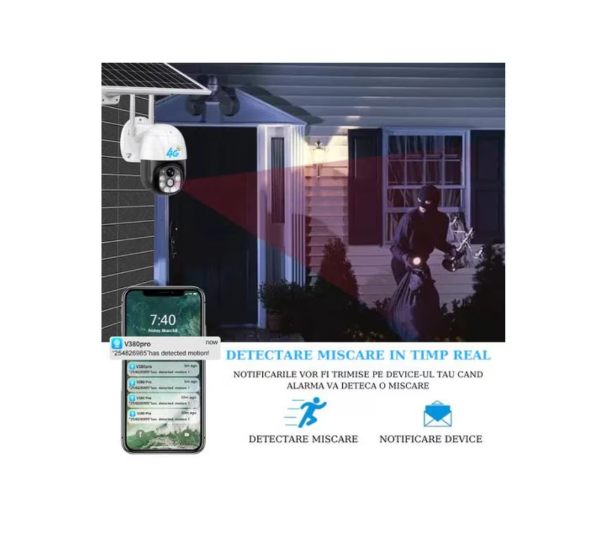 Camera de Supraveghere, AT PERFORMANCE ®, cu Incarcare Solara 4G- SIM, 3 MP, FullHD, Rotire din Aplicatie, 6 acumulatori inclusi, alarma miscare, Interior si Exterior Rezistenta la apa, Alba