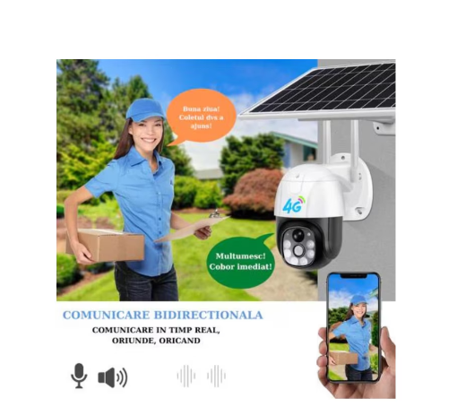 Camera de Supraveghere, AT PERFORMANCE ®, cu Incarcare Solara 4G- SIM, 3 MP, FullHD, Rotire din Aplicatie, 6 acumulatori inclusi, alarma miscare, Interior si Exterior Rezistenta la apa, Alba