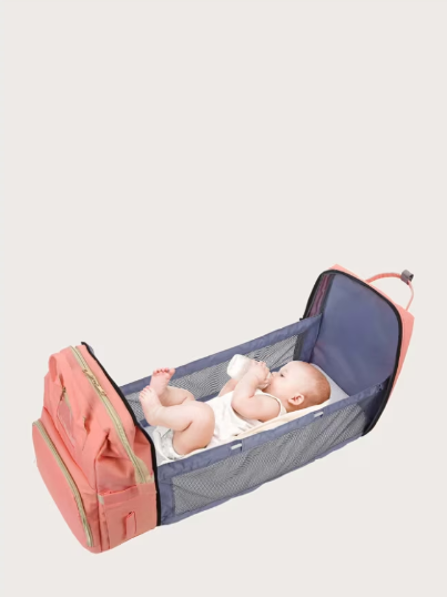 Rucsac multifunctional, 3-in-1 pentru bebelusi, cu spatiu pentru schimbat scutece pliabil integrat, AT PERFORMANCE®, impermeabila, 39x30x18cm, Roz deschis