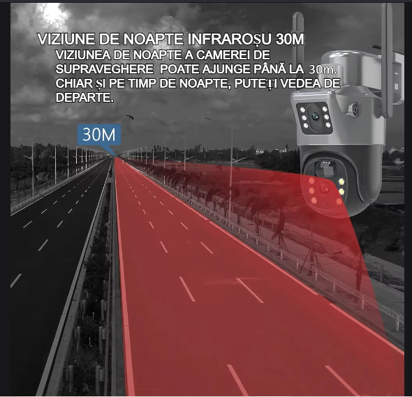 Cameră Supraveghere SIM cu 2 Camere 5MP AT PERFORMANCE® – Exterior, Zoom 8X, Panou Solar, IP66, Negru