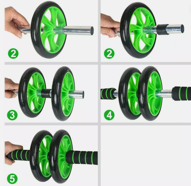 Roata dubla Fitness AT PERFORMANCE®, antiaderenta pentru abdomen, albastra.