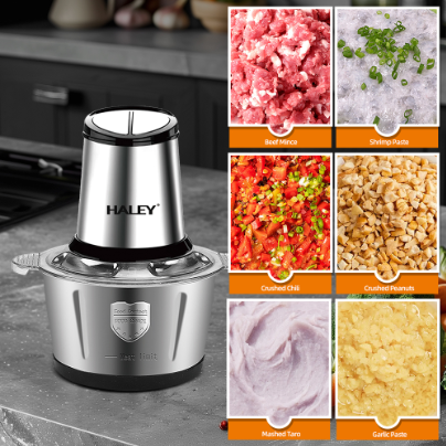 Tocator Universal Electric HY-1220 pentru Carne si Legume, Capacitate 2L, Bol Inox, 4 Lame Premium din Otel Inoxidabil, Motor Puternic 1000W