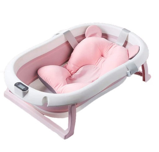 Cadita pliabila KIDOO , roz pentru nou nascuti cu pernita si termometru incorporat