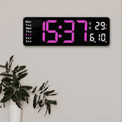 Ceas digital de perete, AT PERFORMANCE®, afisaj mov, data si temperatura