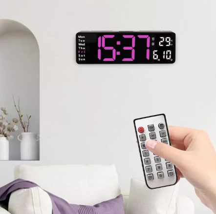 Ceas digital de perete, AT PERFORMANCE®, afisaj mov, data si temperatura