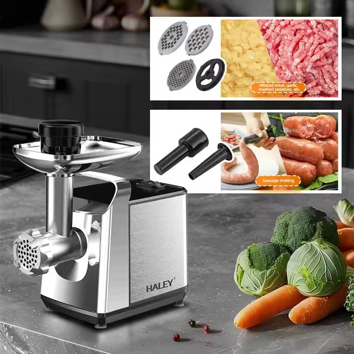 Mașină de Tocat Carne HALEY, 2600W, Unelte Metalice, Carcasă din Oțel Inoxidabil, Argintiu