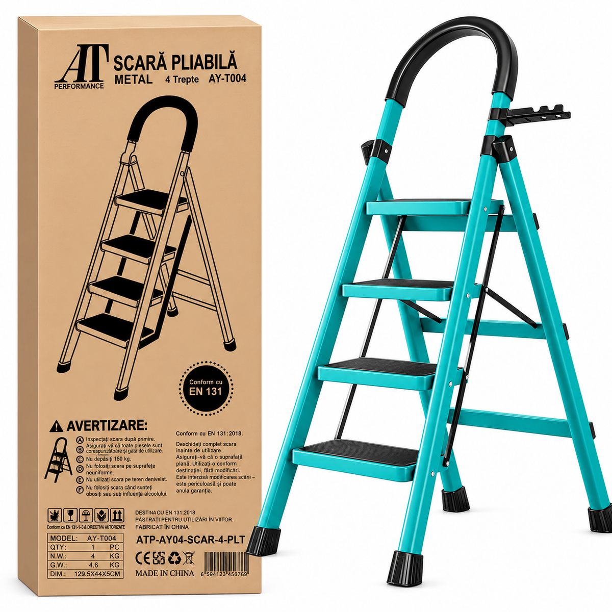 Scara Pliabila cu 4 Trepte Scara Pliabila cu 4 Trepte Late, At Performance, Metalica, Maxim 150 Kg, Picioare AntialunecareLate, At Performance, Metalica, Maxim 150 Kg, Picioare Antialunecare