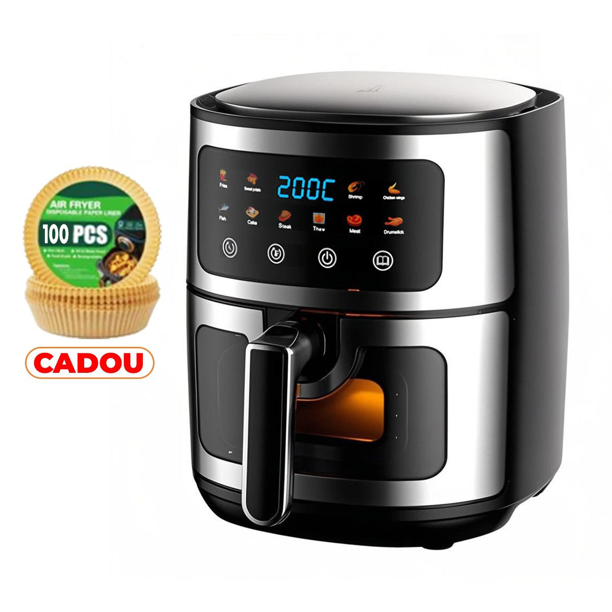 Friteuză cu Aer Cald AT PERFORMANCE® 8L, 10 Programe Smart, 2800W, Panou Tactil, Circulație 3D Aer Fierbinte, Teflon Non-Stick + 100 Bucăți Hârtie de Copt CADOU