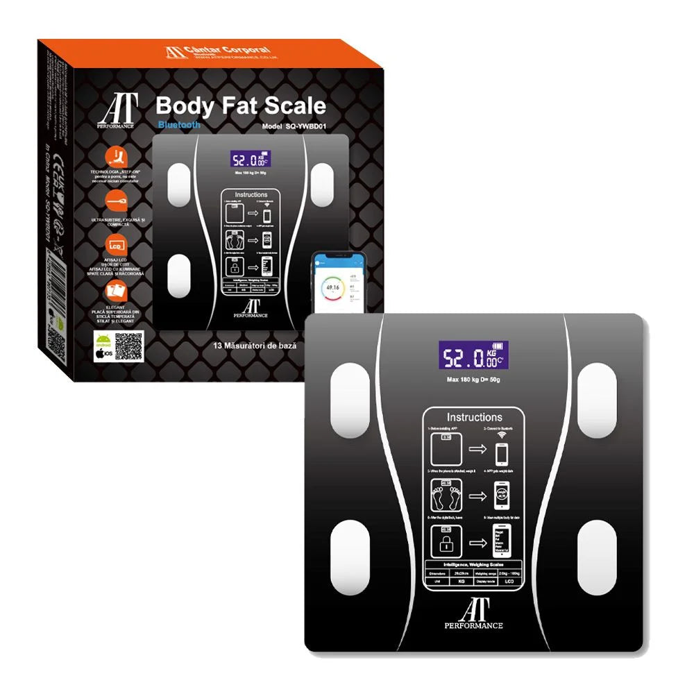 Cantar personal analitic, AT PERFORMANCE®, cu un afisaj digital usor de citit, Negru.