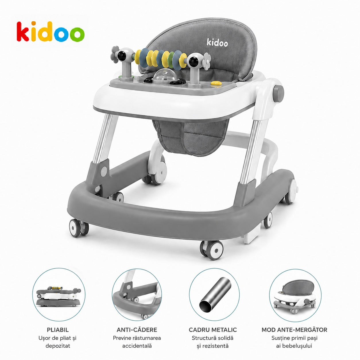 Premergător educațional 3 în 1 KIDOO®, pentru copii | Masuță, Premergător ; Antemergător | Reglabil, Muzical, Anti-cădere