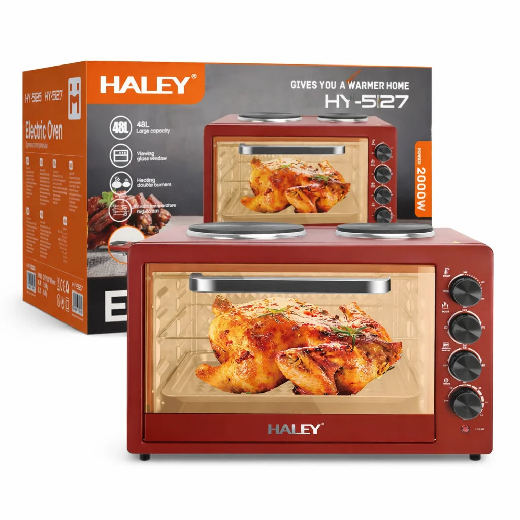 Cuptor Electric HALey HY-5127, 48L, 2000W, cu Plită Dublă, Ușă din Sticlă
