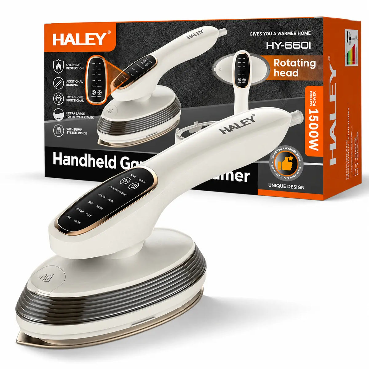 Aparat de Călcat Vertical și Orizontal cu Aburi HALEY® HY-6601, 2000W, Cap Rotativ la 90°, Panou de Control Tactil, Încălzire Rapidă în 20 Secunde, 3 Niveluri de Abur, Rezervor 120 ml, Funcție de Călcare Uscată