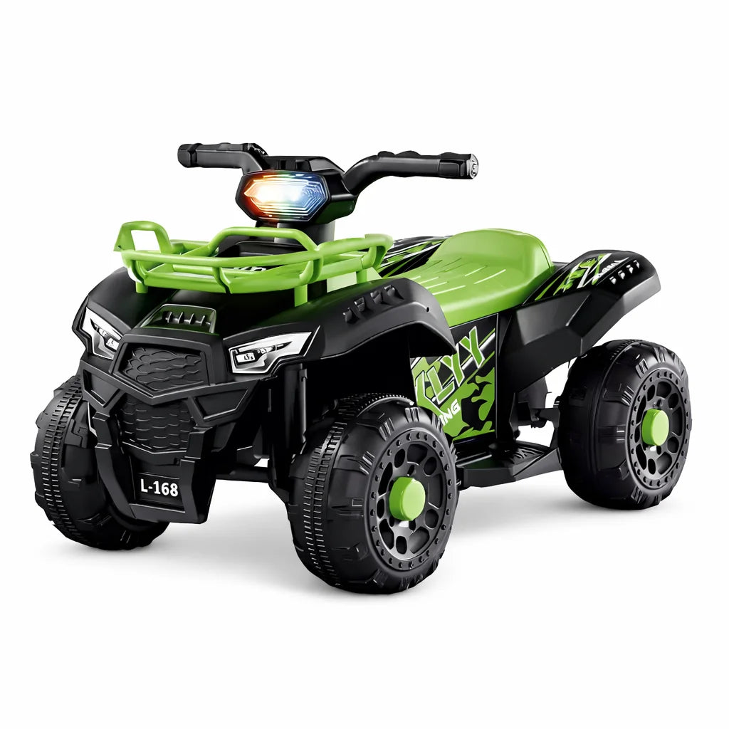 ATV electric copii KIDOO® L-168 verde, vedere din față și lateral