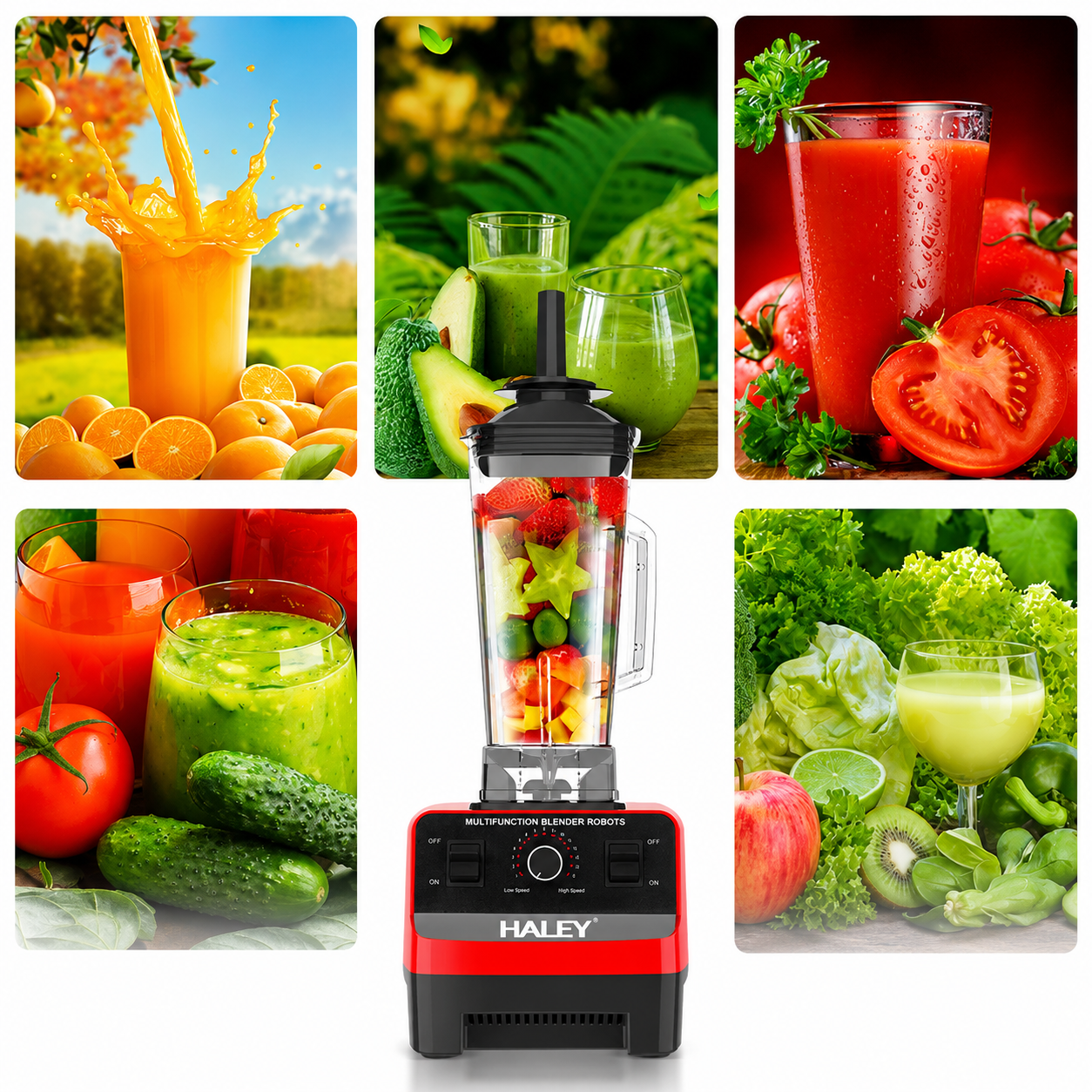Blender Multifuncțional HALEY HY-2704, 4800W, 15 Viteze, Vas 2.5L, Funcție Pulse, Lame din Oțel Inoxidabil, Zdrobire Gheață