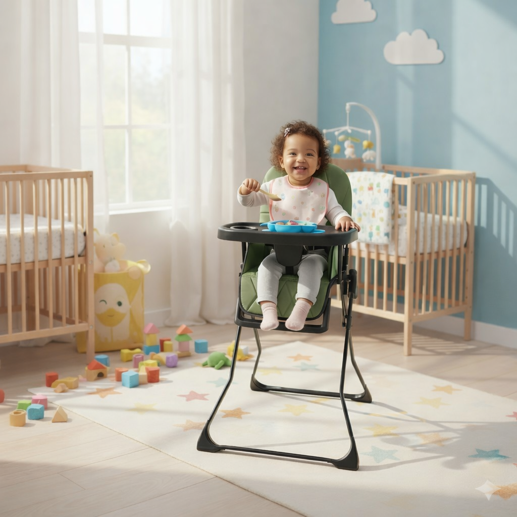 Scaun de masă pliabil pentru bebeluși și copii KIDOO HCY021 – Compact, Metalic, 6–36 luni
