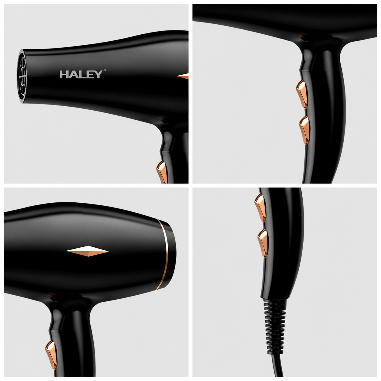 Uscător De Păr Profesional Haley HY-4031, 2200W, 3 Trepte De Temperatură, Control Inteligent Al Temperaturii, Concentrator De Aer, Filtru Detașabil, Negru