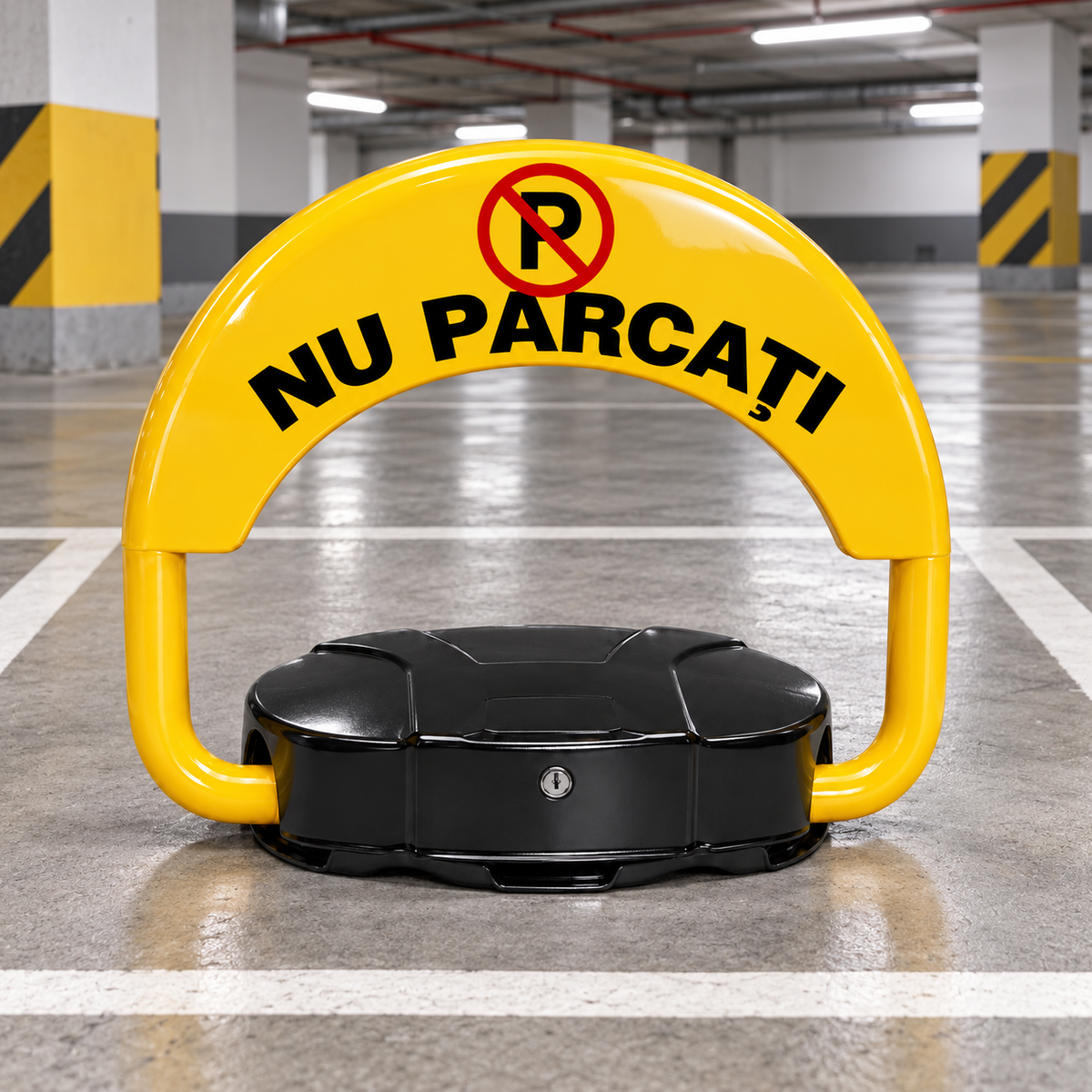Blocator automat de parcare instalat într-un garaj subteran