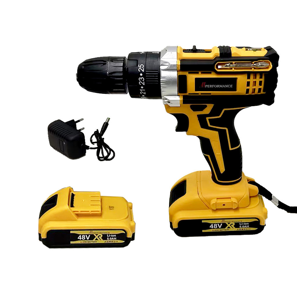 Mașină de Găurit și Înșurubat cu Acumulator 48V, 2 Baterii Li-Ion, Set Accesorii Complet, Valiză Transport